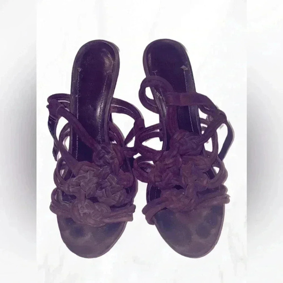 BCBG generation platform strappy leopard brown suede braided leather heel 8 - Picture 2 of 4